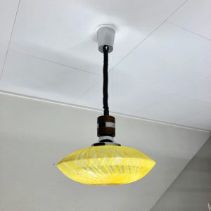 Space age yellow fiber pendent light