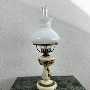 Porcelain Crackle Table Lamp - 70's Dutch Brass Glass Light