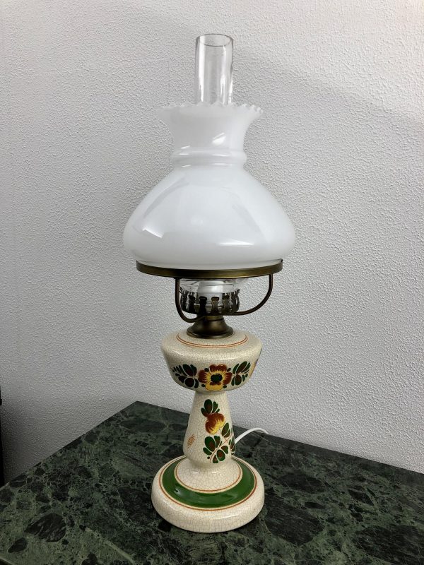 Porcelain Crackle Table Lamp - 70's Dutch Brass Glass Light - Image 3