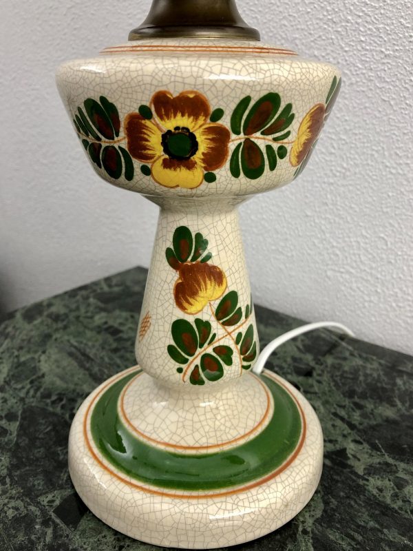 Porcelain Crackle Table Lamp - 70's Dutch Brass Glass Light - Image 5