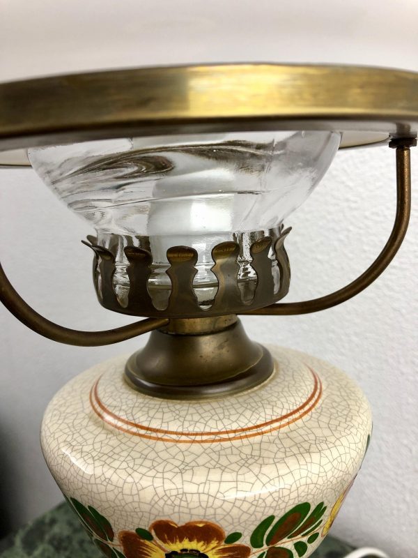 Porcelain Crackle Table Lamp - 70's Dutch Brass Glass Light - Image 4