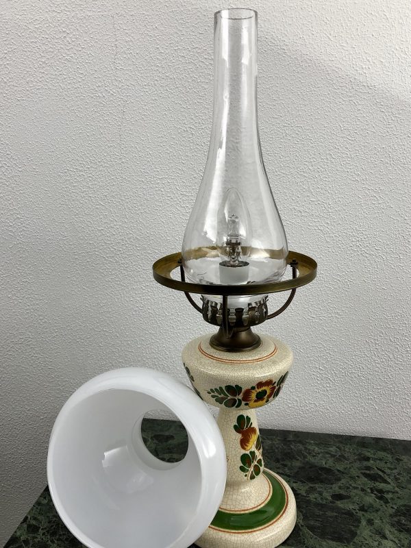 Porcelain Crackle Table Lamp - 70's Dutch Brass Glass Light - Image 10