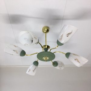 60's Brass Glass 6 Light Chandelier