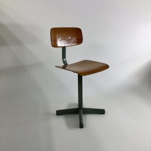 Dutch 80's Children's school chair - plywood metal Kids stool