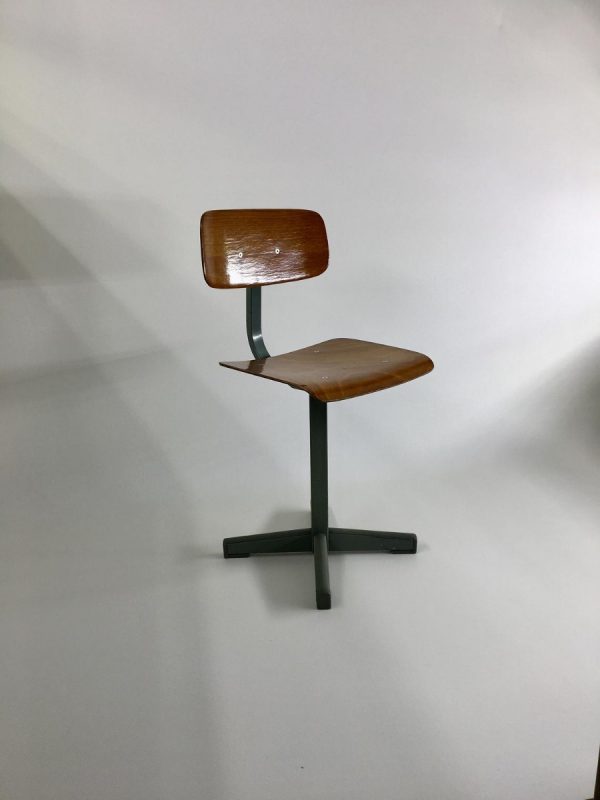 Dutch 80's Children's school chair - plywood metal Kids stool