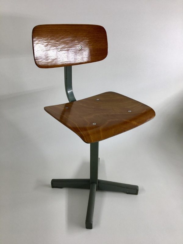 Dutch 80's Children's school chair - plywood metal Kids stool