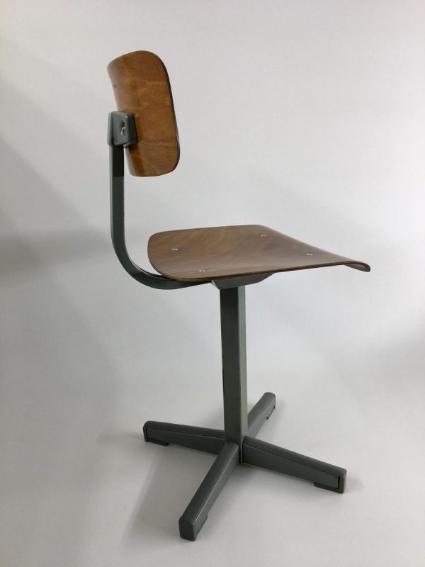 Dutch 80's Children's school chair - plywood metal Kids stool