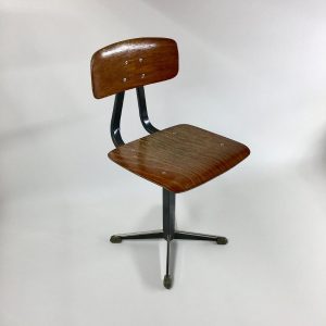 Dutch 80's Children's school chair - plywood metal kids stool