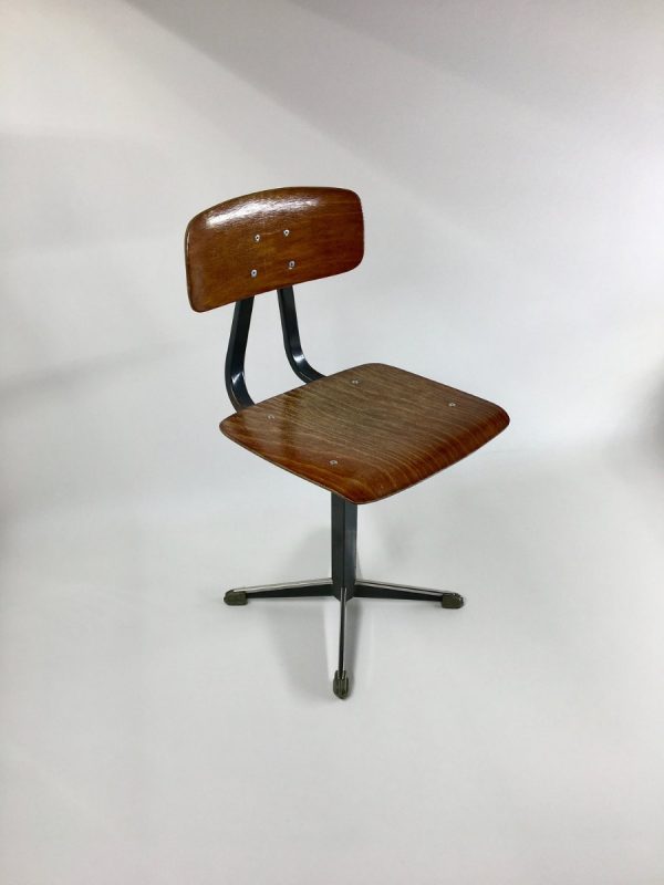 Dutch 80's Children's school chair - plywood metal kids stool