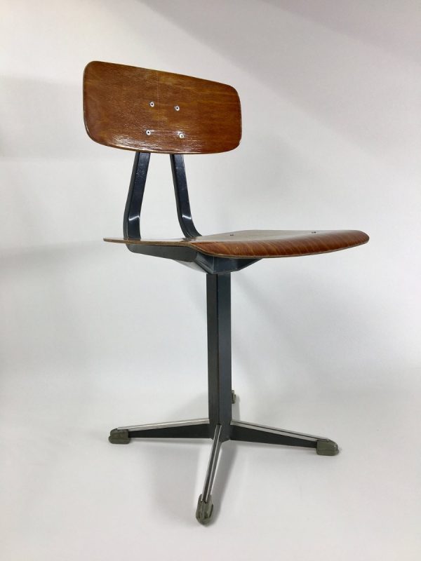 Dutch 80's Children's school chair - plywood metal kids stool