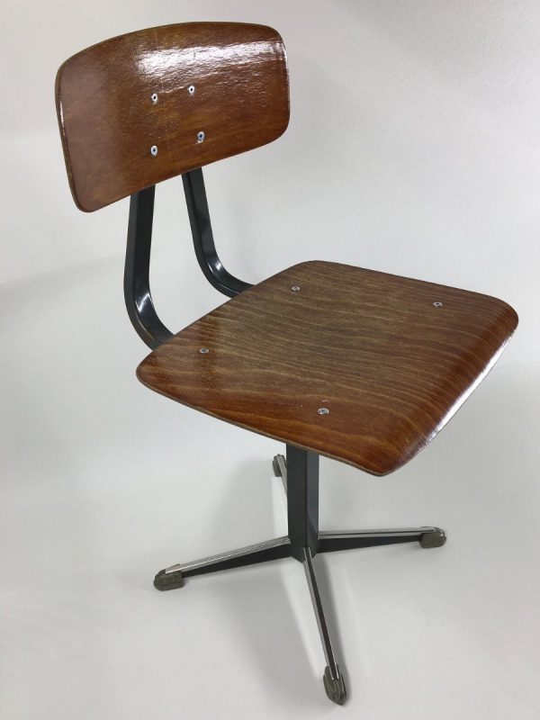 Dutch 80's Children's school chair - plywood metal kids stool