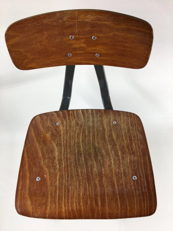 Dutch 80's Children's school chair - plywood metal kids stool