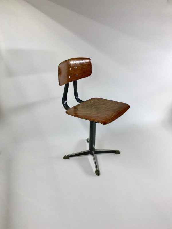 Dutch 80's Children's school chair - plywood metal kids stool