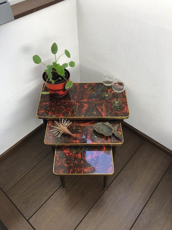 Rare Set of 3 Vintage Midcentury Modern Nesting Tables