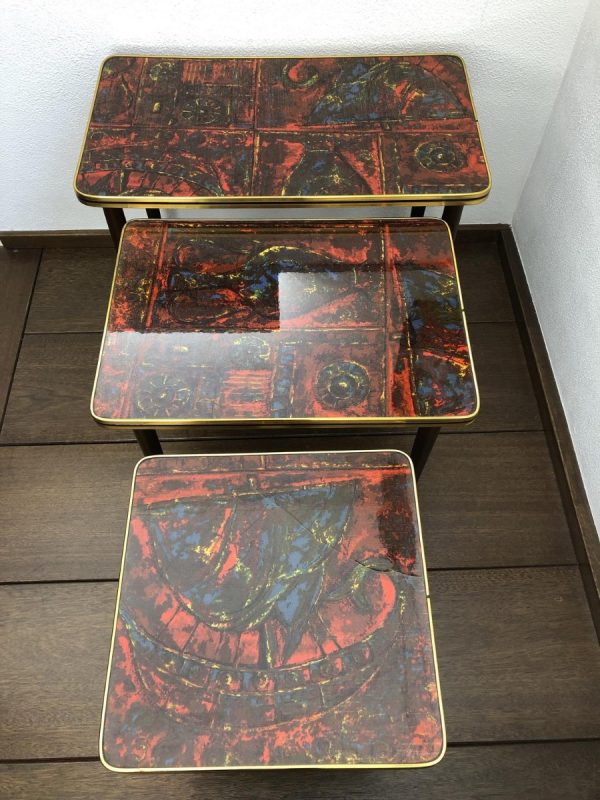 Rare Set of 3 Vintage Midcentury Modern Nesting Tables - Image 11