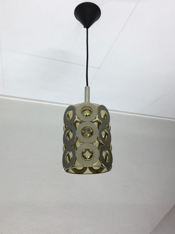 Modern 60's glass metal pendent light - rare vintage lamp - mouth-blown handmade