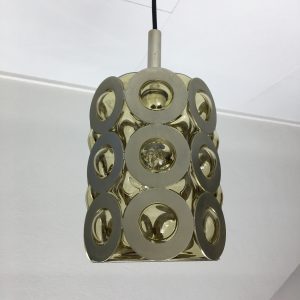 Modern 60's glass metal pendent light - rare vintage lamp - mouth-blown handmade