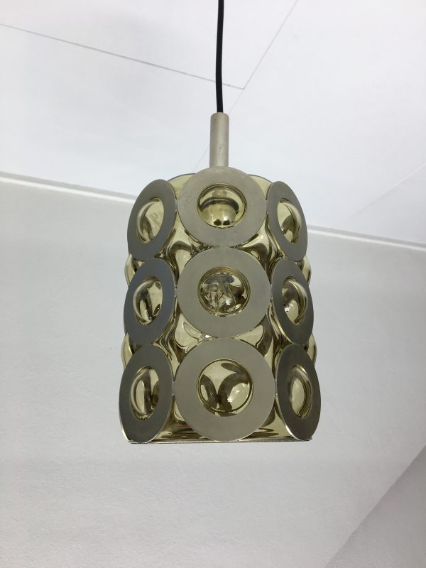 Modern 60's glass metal pendent light - rare vintage lamp - mouth-blown handmade