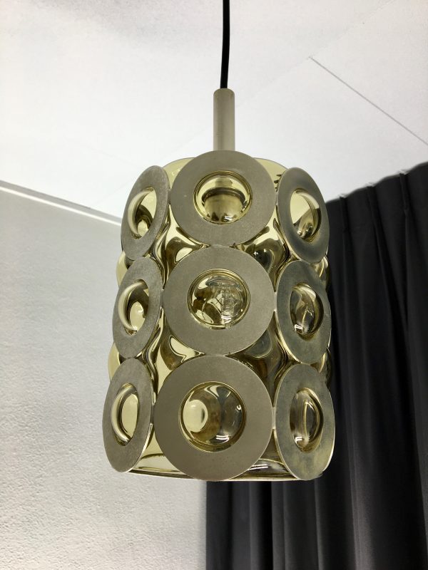 Modern 60's glass metal pendent light - rare vintage lamp - mouth-blown handmade