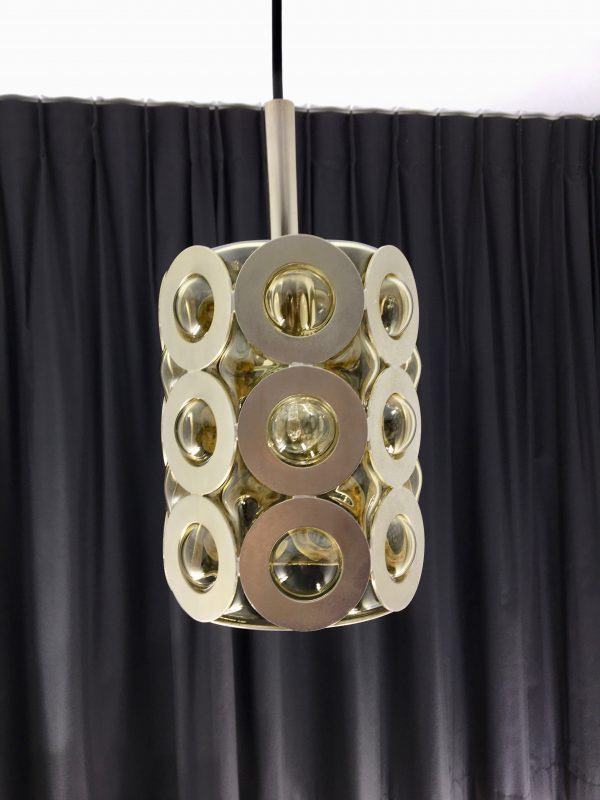 Modern 60's glass metal pendent light - rare vintage lamp - mouth-blown handmade