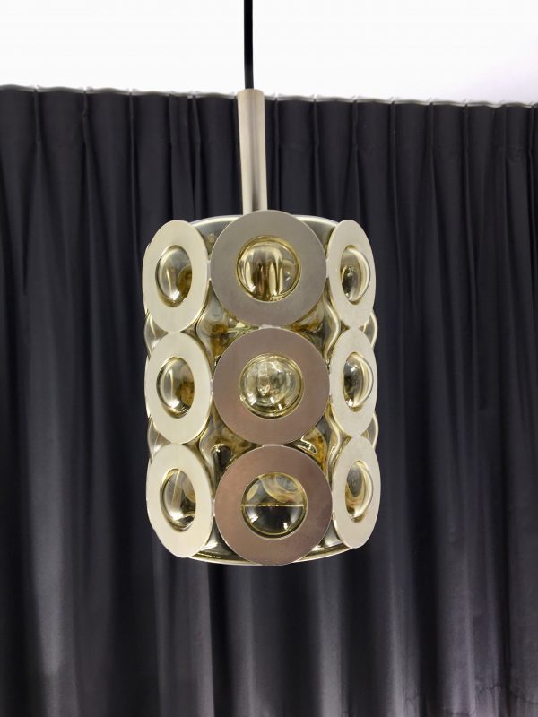 Modern 60's glass metal pendent light - rare vintage lamp - mouth-blown handmade
