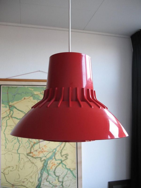 Red Nordisk Solar Compagni Lamp - Sven Middelboe - Space Age Pendent Light