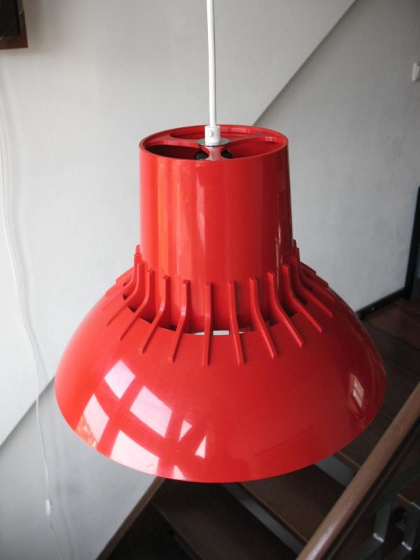 Red Nordisk Solar Compagni Lamp - Sven Middelboe - Space Age Pendent Light