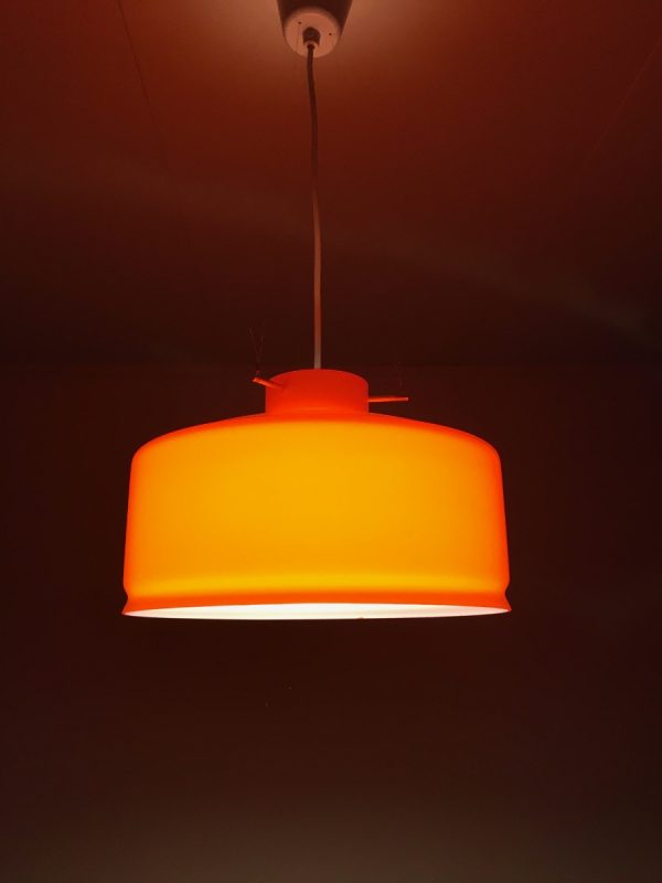 Aneta Växjö Sweden pendent light - vintage orange glass brass 70s lamp