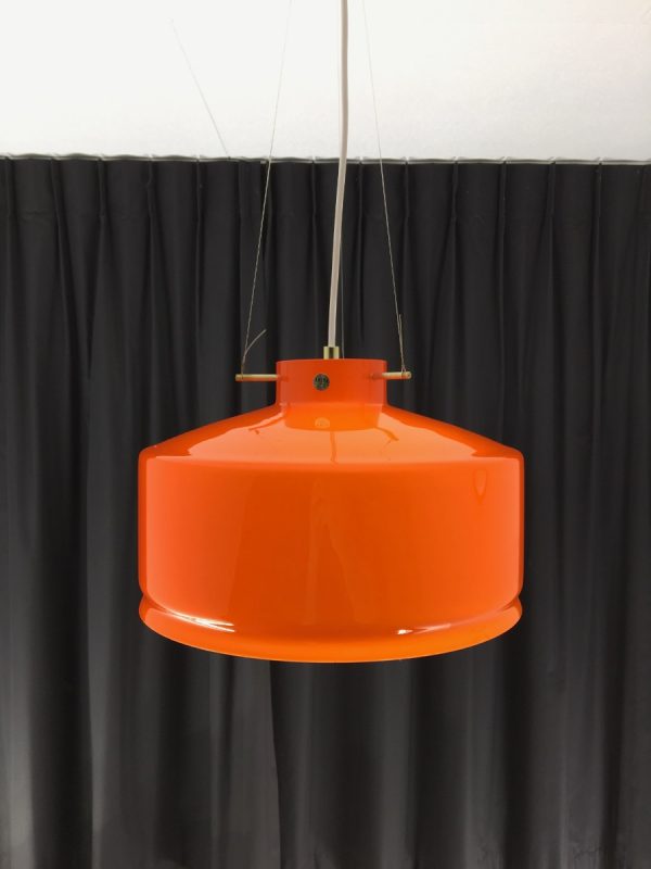 Aneta Växjö Sweden pendent light - vintage orange glass brass 70s lamp