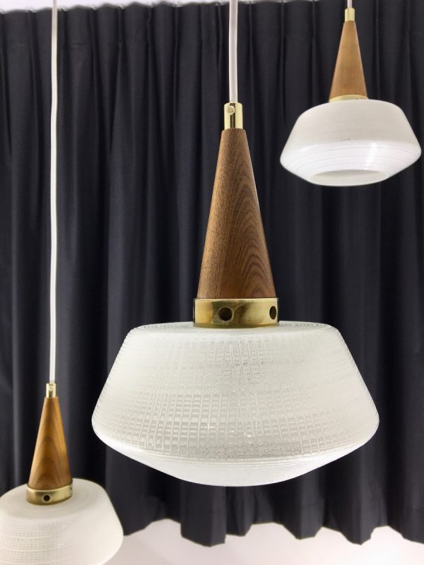 60's teak brass glass 3 light - Image 4