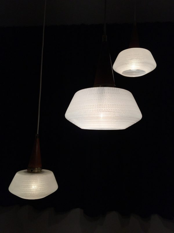 60's teak brass glass 3 light - Image 11