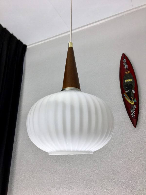 3 light from Massive - 60's teak brass glass design light - Image 4