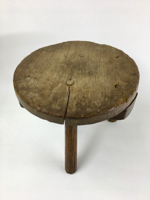 Vintage brutalist wood side table - rare 30's plant stand - stool