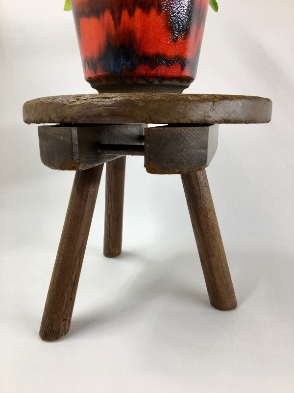 Vintage brutalist wood side table - rare 30's plant stand - stool