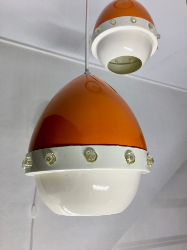 Space age 70's light pendant - Aluminium two tone lamp - Image 9