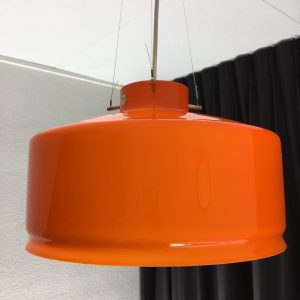 Aneta Växjö Sweden pendent light - vintage orange glass brass 70s lamp