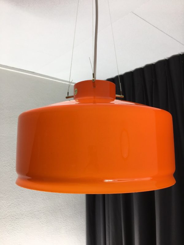 Aneta Växjö Sweden pendent light - vintage orange glass brass 70s lamp