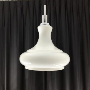 White Opaline glass chrome pendent light - vintage 70s lamp