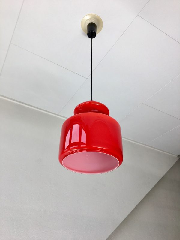 Peill & Putzler Germany pendent light - vintage red glass 70s lamp