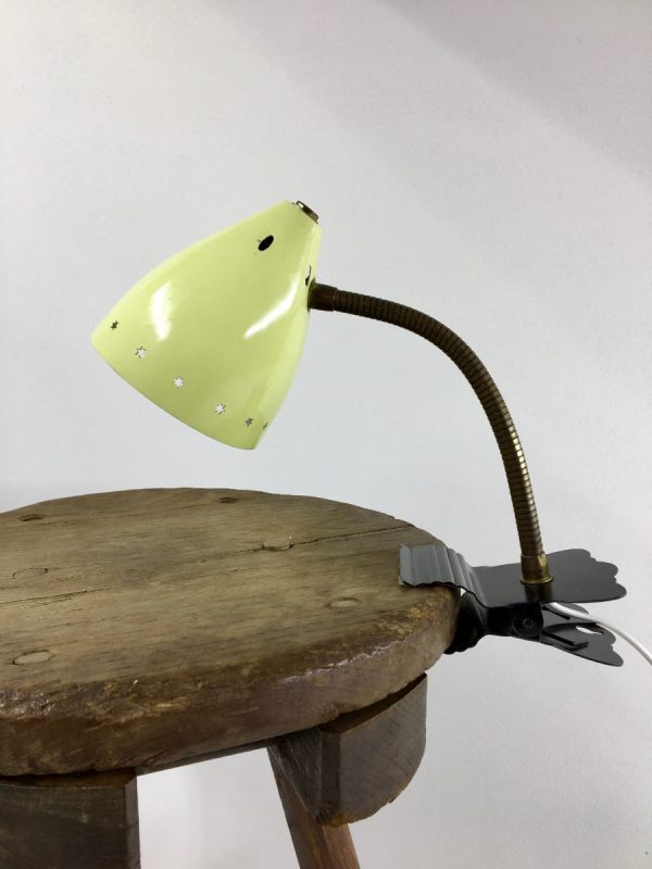 Yellow Hala Zeist 50's Asterisks pinch clamp lamp - Dutch clip light