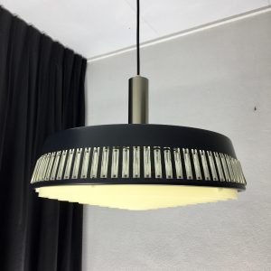 Mid Century design hanging lamp - 60's modern pendant light - stainless steel - glass