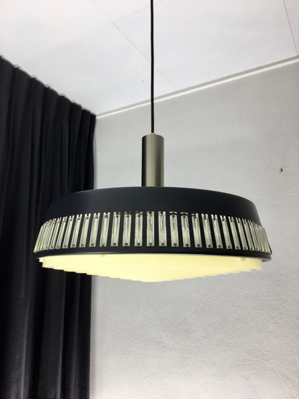 Mid Century design hanging lamp - 60's modern pendant light - stainless steel - glass