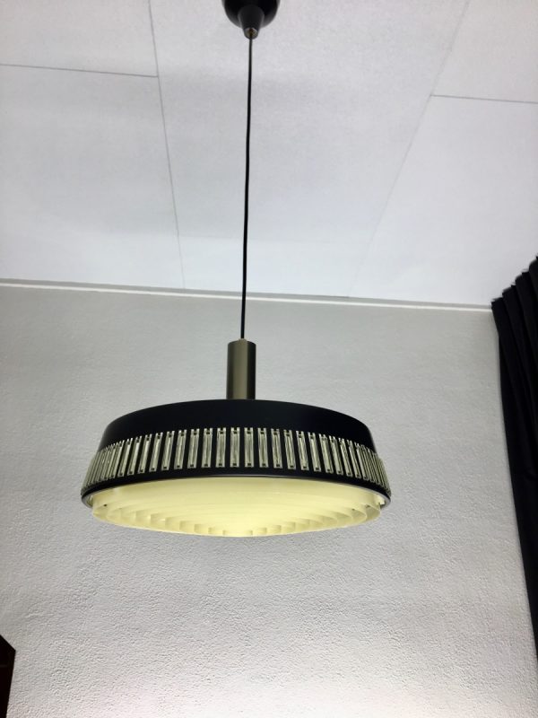 Mid Century design hanging lamp - 60's modern pendant light - stainless steel - glass