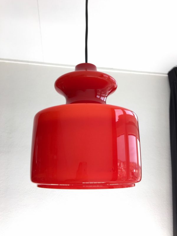 Peill & Putzler Germany pendent light - vintage red glass 70s lamp