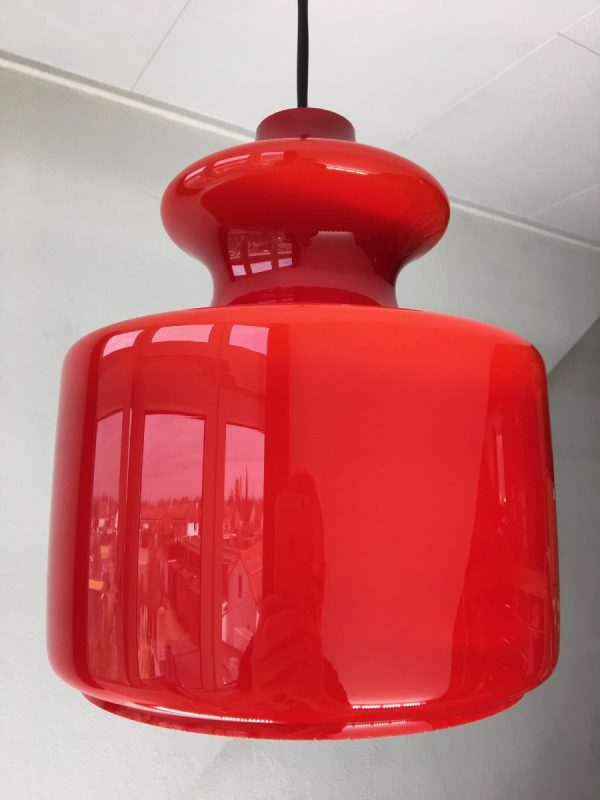 Peill & Putzler Germany pendent light - vintage red glass 70s lamp