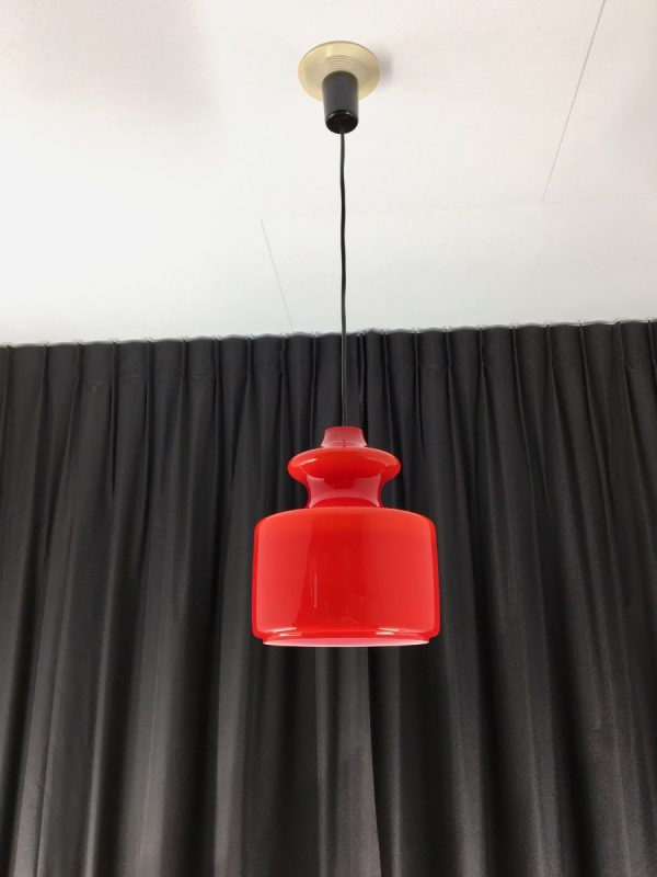 Peill & Putzler Germany pendent light - vintage red glass 70s lamp