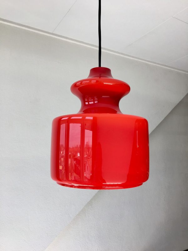 Peill & Putzler Germany pendent light - vintage red glass 70s lamp