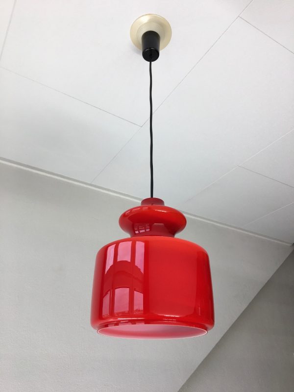 Peill & Putzler Germany pendent light - vintage red glass 70s lamp