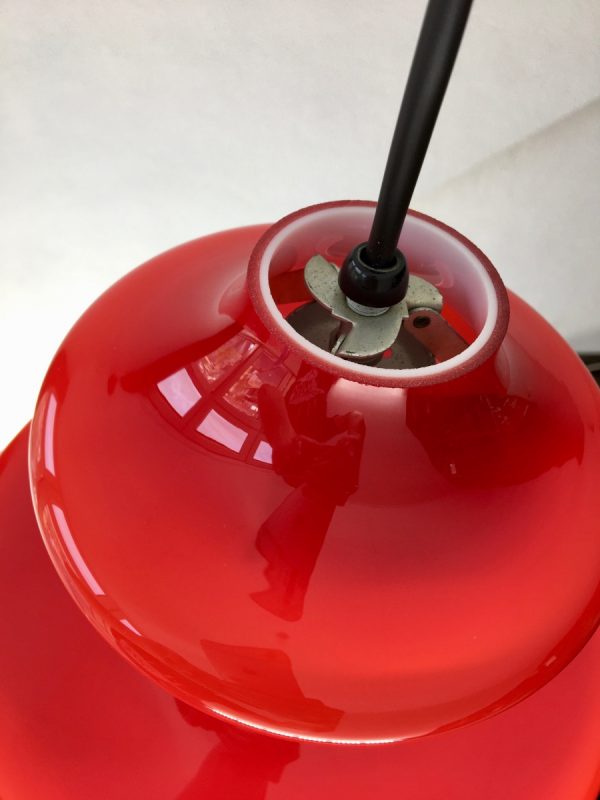 Peill & Putzler Germany pendent light - vintage red glass 70s lamp