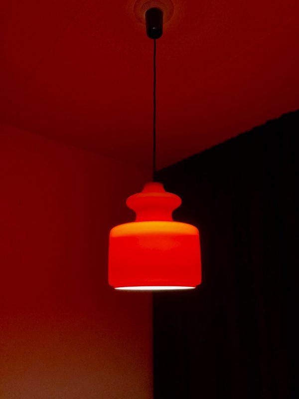 Peill & Putzler Germany pendent light - vintage red glass 70s lamp